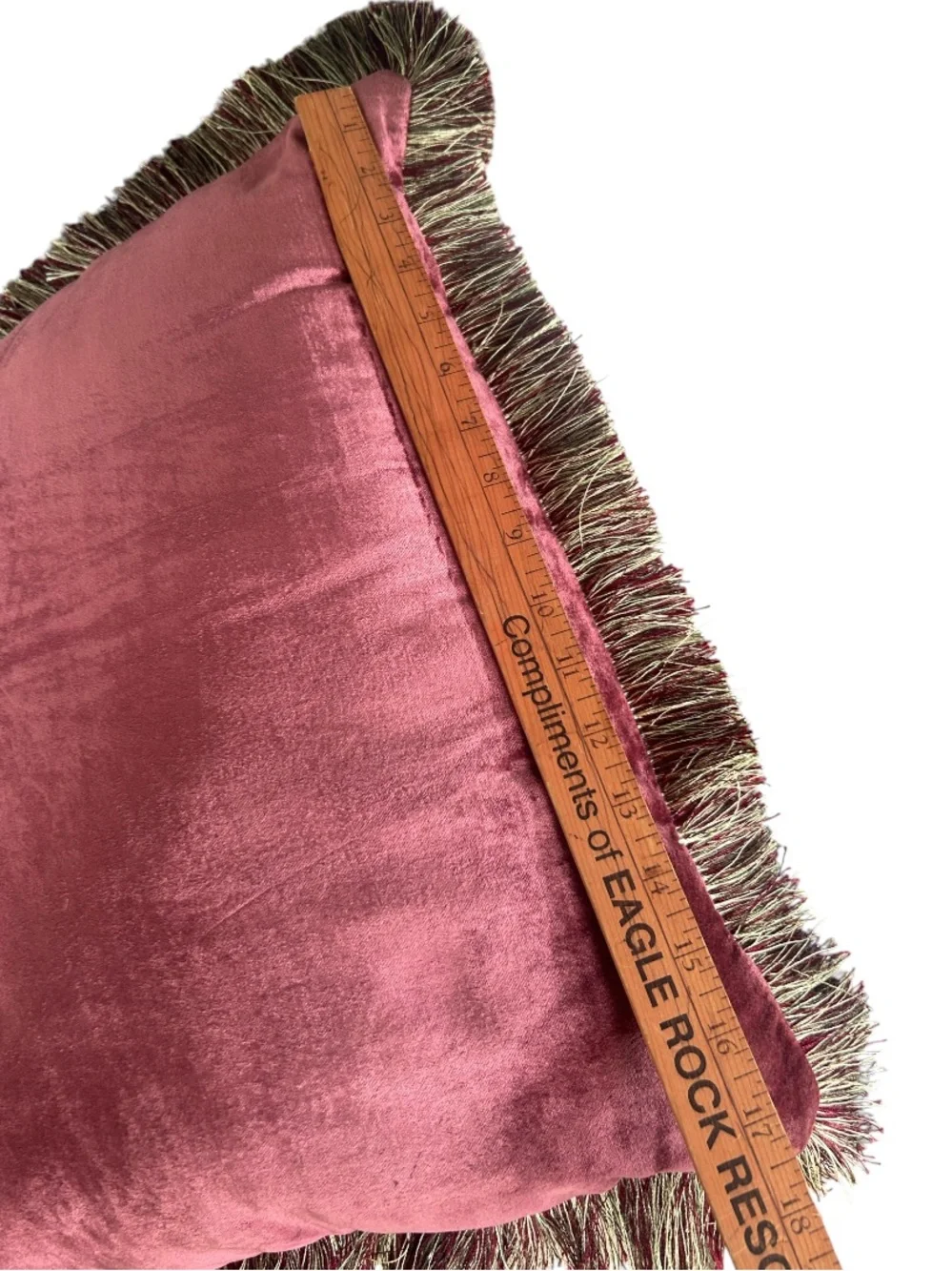 Vintage Pink Berry Velvety Pillow w Fringe
